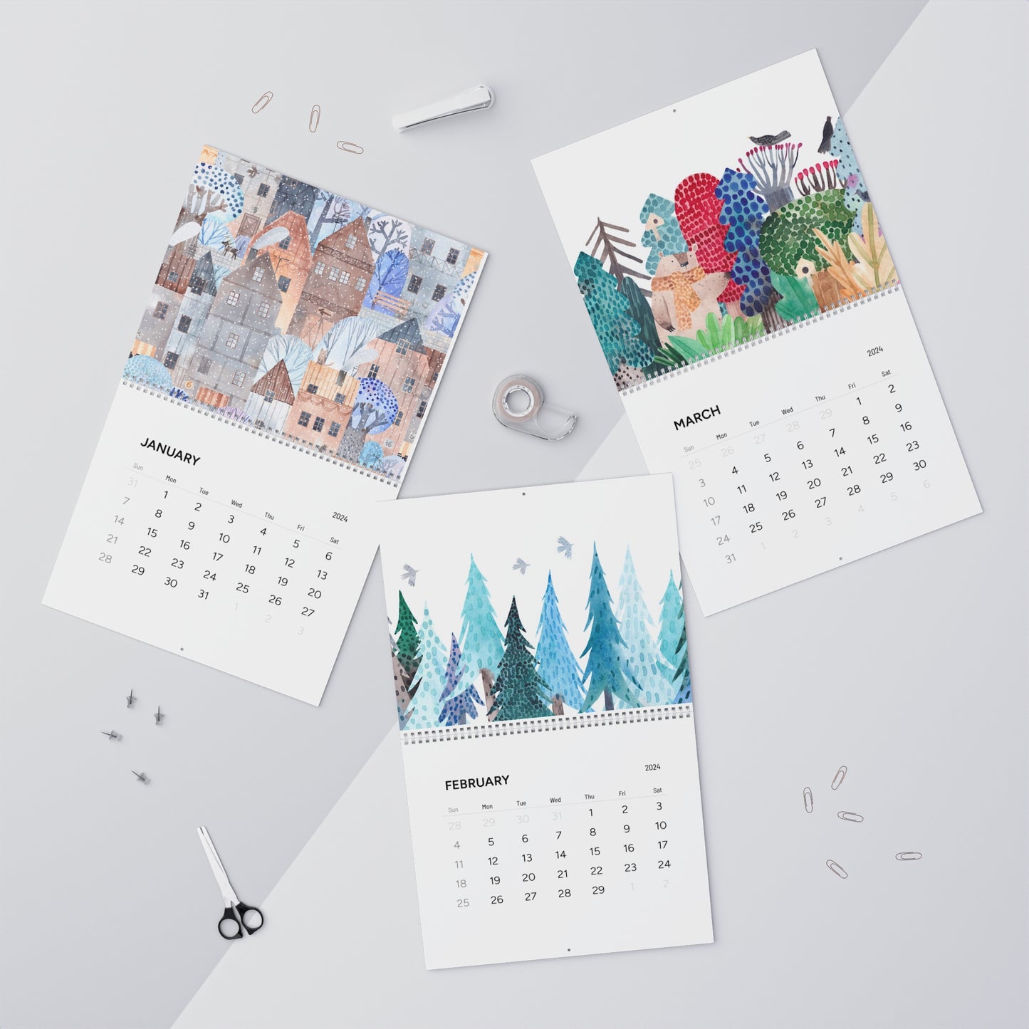 Watercolor Seasons Wall Calendars (2024)